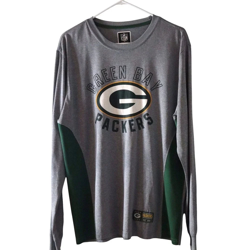 Green Bay Packers Mens‎ Shirt Large Gray Green Long Sleeve Pullover NFL